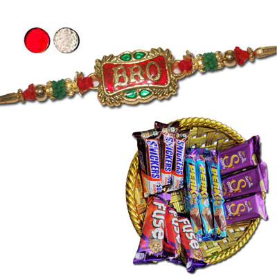 "Rakhi - FR- 8220 A (Single Rakhi), Choco Thali - code RC04 - Click here to View more details about this Product